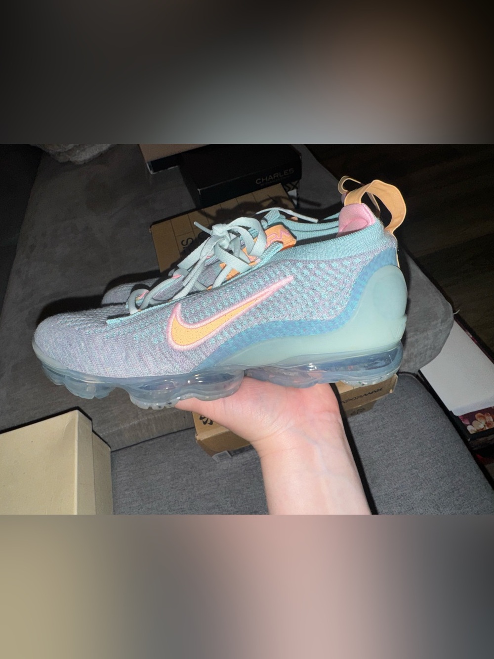 Nike Women’s Teal & Peach VaporMax Flyknit Sneakers